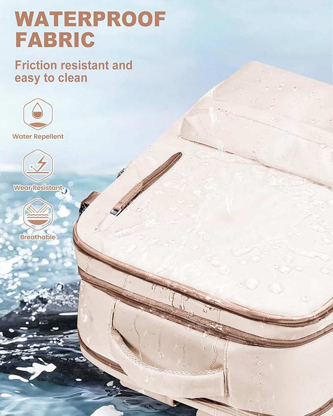 VECAVE Travel Backpack for Women, Airline Flight Approved Carry On Backpacks Waterproof 14 Inch Laptop Backpack with Shoe Compartment Casual Daypack BeigeBrown