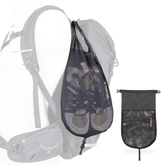 HIKEMAN Mesh Shoe Storage Bag for Hiking, Backpack External Storage Pouch, Attach to Backpack for Hiking, Camping, Backpacking & Outdoor Activities(Black, S)