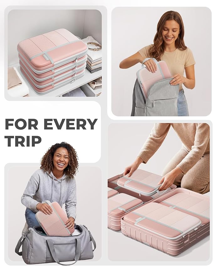 Percover Compression Packing Cubes 10-Piece Set, Packing Cubes Compression for Travel with Toiletry Bag, Laundry Bag & Shoe Bag, All-in-One Travel Organizer for Carry On & Checked Luggage, Pink