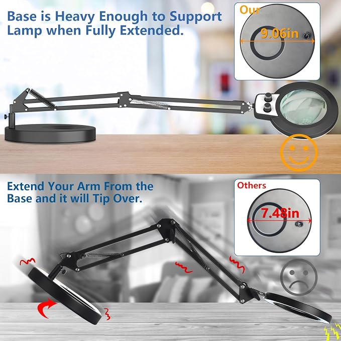 HITTI 12X Magnifying Glass with Light Hands Free, 2026 New Infinite Color and Brightness Desk Lamp & Clamp, 2-in-1 LED Lighted Magnifier Stand for Craft Reading Hobby Close Work(12X Ring Base & Clamp)