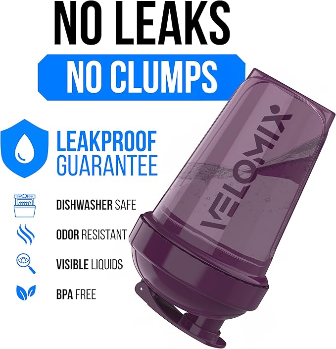 VELOMIX -2 Pack- 20 oz Protein Shaker Bottles for Protein Mixes - 2x Wire Whisk | Leak Proof Shaker Cups for Protein Shakes and Pre Workout | Protein Shaker Bottle Pack (Midnight Aqua)