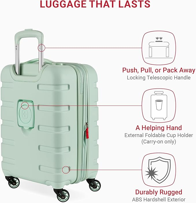 SwissGear 7366 Signature Hardside Expandable Luggage with Spinner Wheels, TSA Lock, Cup-Holder, Clearly Aqua, Carry-On 19-Inch