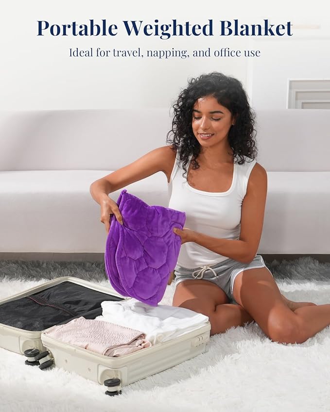 Kivik Small Weighted Blanket for Adult Travel Size, Weighted Lap Blanket 7 lbs, Calming & Relaxing, Unique, 29x24 inches, Purple