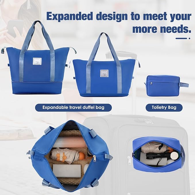 Luggage Sets Softside Expandable 3 Piece Set Lightweight Suitcase with Duffel Bag Upright Spinner Softshell, TSA Lock Carry On for Business for Family Travel (Navy Blue, 22"/26"/30")