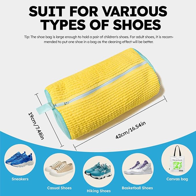 Shoe Washing Machine Bag: Laundry Shoe Bag Keeps Clean - Reusable Shoe Washing Bag for Sneaker Tennis Shoes Unstain Cleaner Kit(Yellow 2 Pcs)