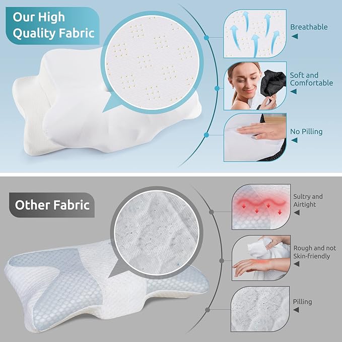 DONAMA Cervical Pillow for Neck and Shoulder Pain Relief, Cooling Contour Memory Foam Pillow, Dual-Height Ergonomic Neck Support Pillow for Side Back Stomach Sleepers with Removable Pillowcase