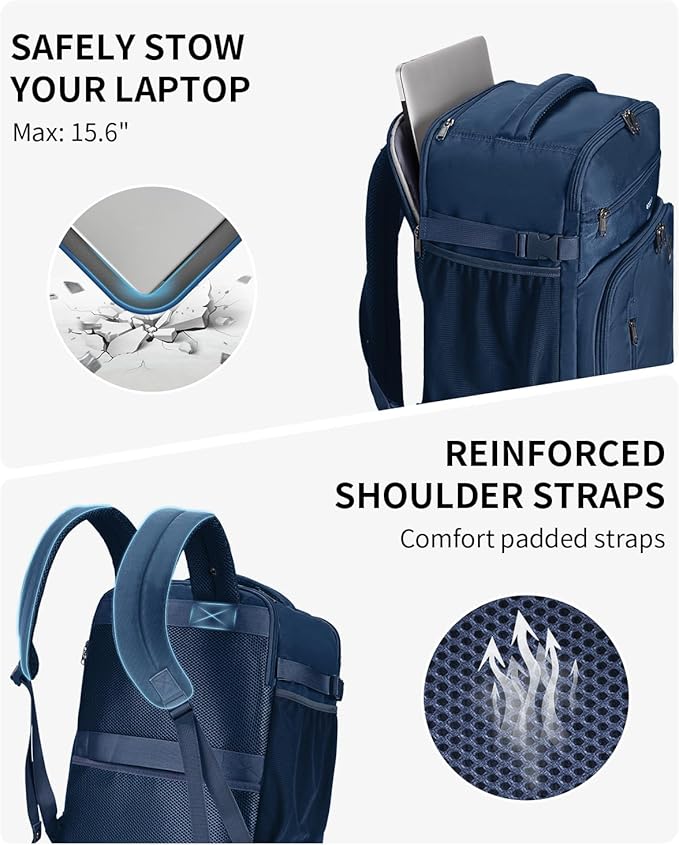 ECOHUB Travel Backpack for Men, 18x14x8 Spirit Airlines Personal Item Bag with Clear Toiletry Bag, Laptop Carry on Backpack with USB Port, Airline Approved Under Seat 14 Pockets 30L, Blue