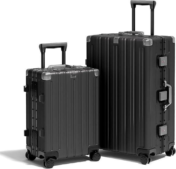 Krute No Zipper Luggage Set 2 Pieces Aluminum Frame Suitcase Sets Polycarbonate Hard Shell Luggage TSA Lock Checked Suitcase with Spinner Wheels