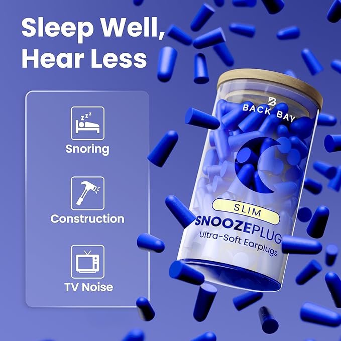 SnoozePlugs Slim - Small Earplugs for Small Ear Canals, Slim Ear Plugs for Sleeping, 60 Pairs Women's Earplugs for Sleep - 33db NRR Comfortable Soft Foam Plugs for Sleeping, Dispoable and Ultra-Soft