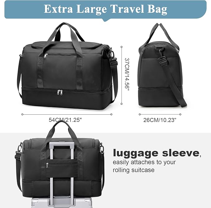 Extra Large Travel Duffle Bag with Shoe Compartment & Toiletry Bag, XL Weekender Bags for Women, Carry On Overnight Bags for Gym Sports, Water-Resistant Hospital Bag for Labor and Delivery