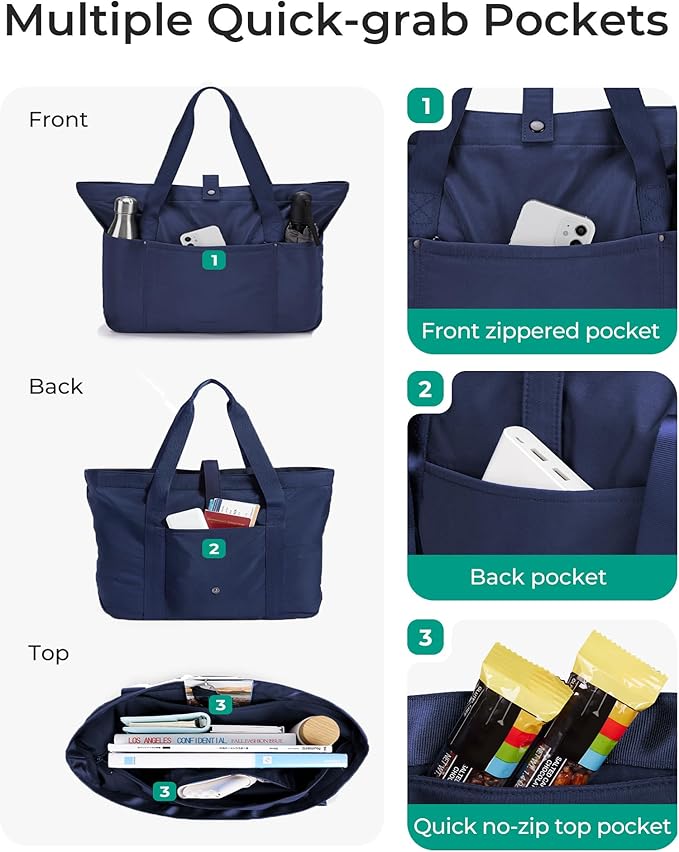 BAGSMART Tote Bag for Women, Foldable Tote Bag With Zipper Travel Large Shoulder Bag Handbag for Work