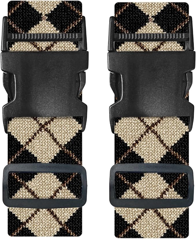 Nuxovilar Luggage Straps Black Beige Argyle Polyester 1.96x90.5inch 2 Set Suitcase Cargo Strap Travel Supply Backpacker Journey Resort Picnic