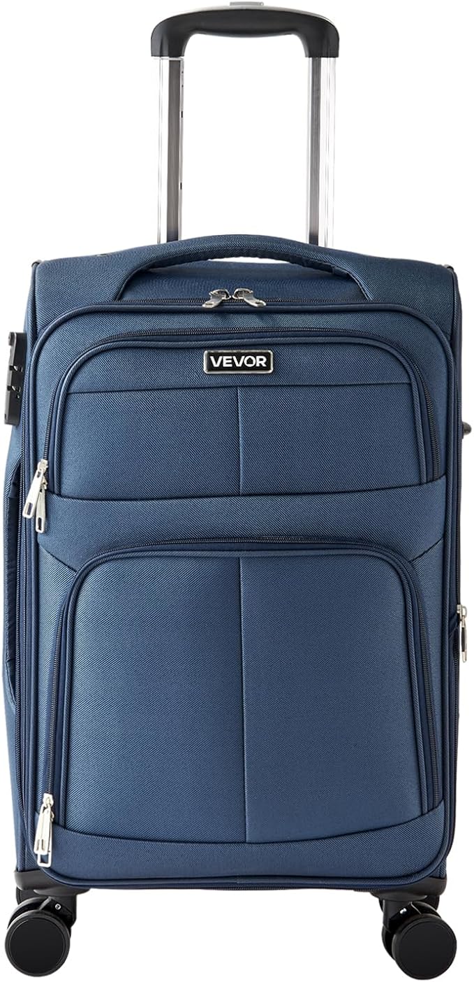 VEVOR Softside Expandable Luggage with Spinner Wheels, 20-Inch Softside Carry on Luggage, Lightweight Checked Suitcase with Expandable Zippered Pocket and TSA Lock, Blue