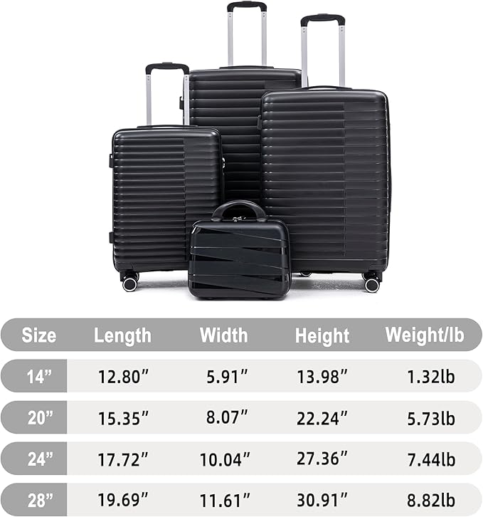 Hardside 4 Luggage Set, Lightweight Wave Suitcase with Spinner Wheels