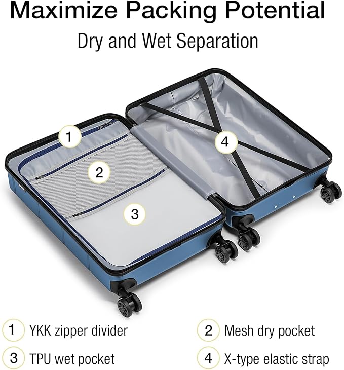 KYME Large Suitcases with Wheels Hardshell 28 Inch Luggage TSA Approved Big Checked Luggage Durable Travel Rolling Suitcase for Women Men Light Blue