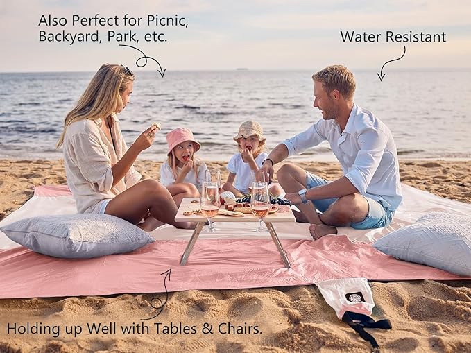 WEKAPO Beach Blanket Sandproof Waterproof, Extra Large Beach Mat, Oversized & Compact Sand Free, Quick Drying Beach Essentials for Vacation, Cruise, Picnic & Camping with Stakes