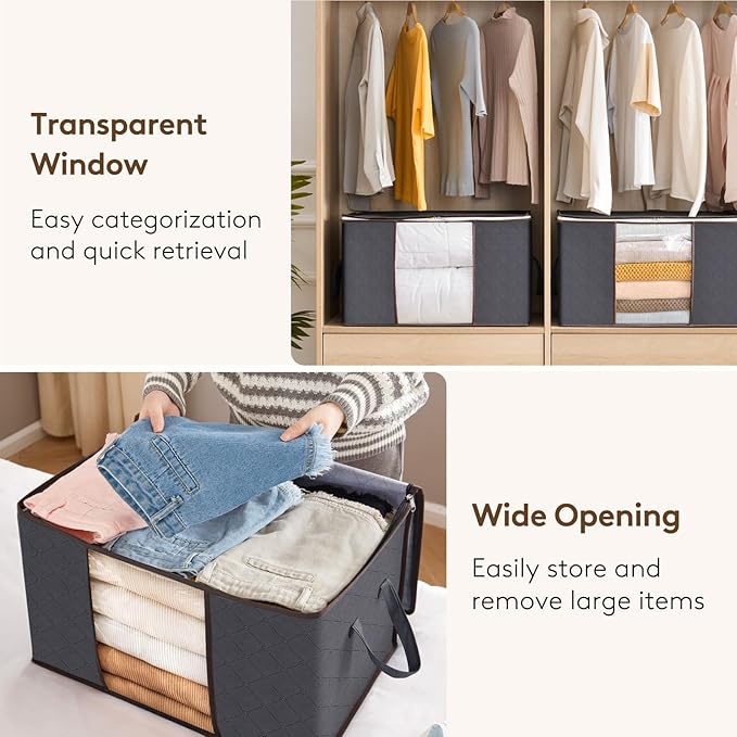 Lifewit 21 Pack 90L Clothes Storage Bins with Lids, Foldable Blanket Storage Bags with Zippers, Clear Window and Reinforced Handles, Closet and Organization for Clothing, Sweater, Comforter, Bedding