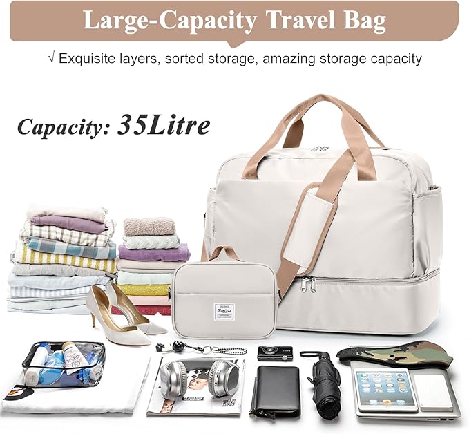 Travel Duffel Bags for Women, Carry-on Overnight Weekender Bag with Wet Pocket & Toiletry Bag, For Spirit Airlines 18x14x8 Personal Item Bag