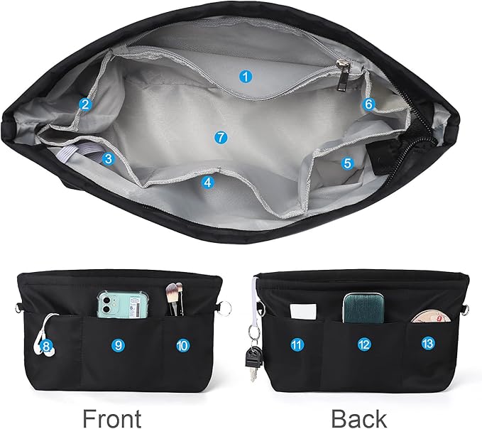 Sightor Nylon Handbag Organizer Insert - Purse Tote Shaper in Bag (Black, Medium)