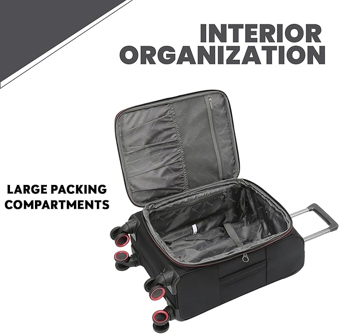 Spyder Pivot Expandable Softside Spinner Checked Luggage with 360° Spinner Wheels (Black, 3-Piece Set)