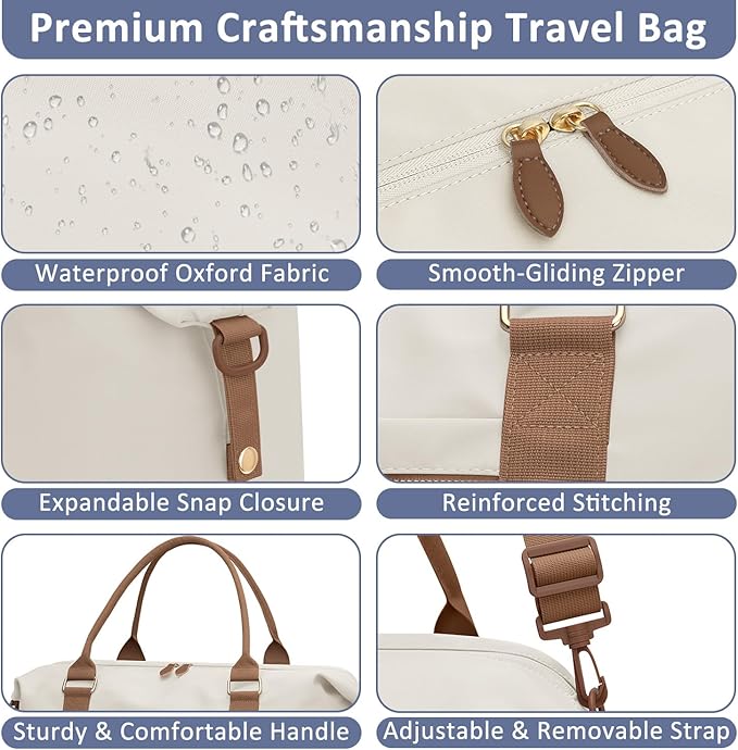 Travel Duffle Bag for Women, Weekender Bags, Hospital Bag for Labor Delivery, Lightweight Tote Duffel Overnight Bag with Luggage Sleeve, Airplane Travel Bags with Toiletry Bag, Large, Beige