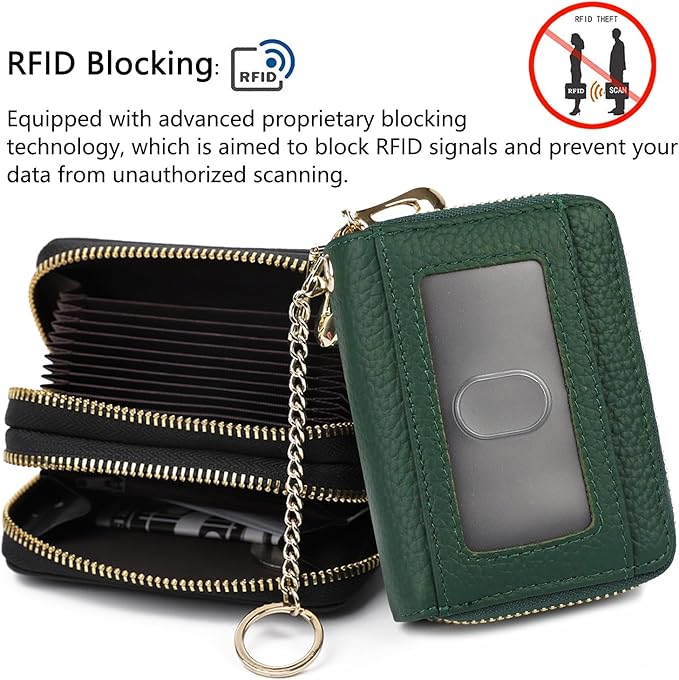 imeetu RFID Credit Card Holder, Small Leather Zipper Card Case Wallet for Women