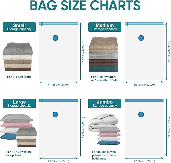 MattEasy Space Saver Vacuum Storage Bags, 6 Pack Jumbo Space Saver Bags with Pump, Storage Vacuum Sealed Bags for Clothes, Comforters, Blankets, Bedding (Jumbo)