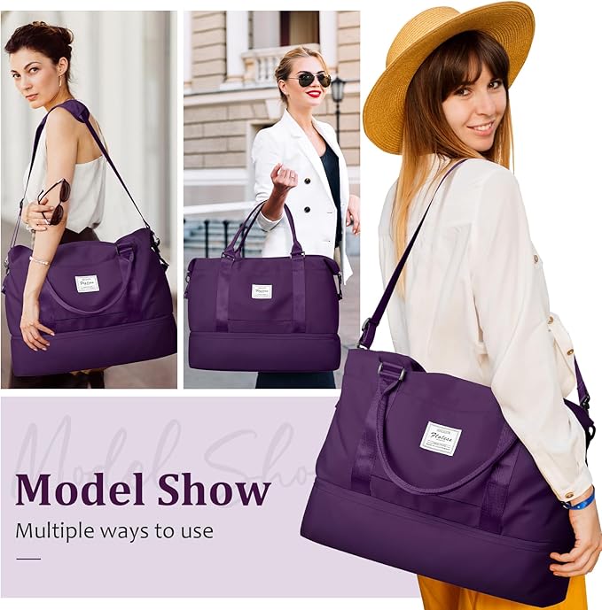 Weekender Bags for Women,Personal Item Travel Bag with Shoes Compartment,Overnight Travel Duffel Bag with Quilted Toiletry Bag