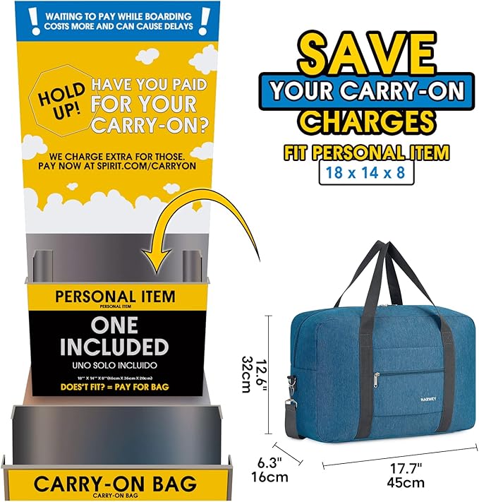 For Spirit Airlines Personal Item Bag 18x14x8 Foldable Travel Duffel Bag Tote Carry on Luggage Duffle Overnight for Women and Men