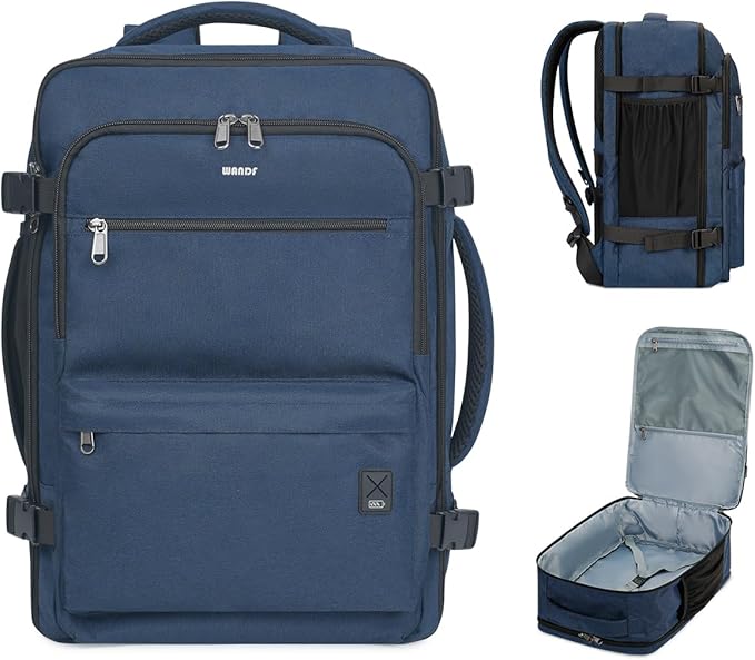 WANDF Travel Backpack For Spirit Airlines Personal Item Bag 18x14x8 with Wet Pocket, 17 Inch Laptop Backpack for Men Women（Navy Blue）