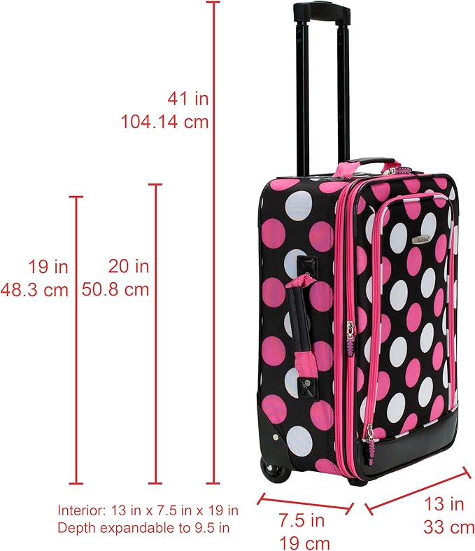 Rockland Fashion Softside Upright Luggage Set,Expandable, Multi/Pink Dot, 2-Piece (14/19)