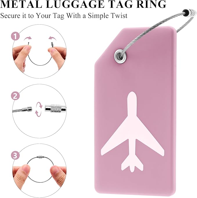 10 Pack Silicone Luggage Tag for Suitcases with Stainless Loop, TSA Approved, Privacy Protection Travel Essentials Bag Tags by Gostwo, Pink