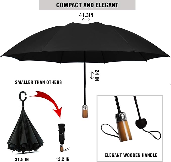 Raintrend Windproof Travel Umbrellas for Rain Automatic +10% Bigger Canopy Strong Frame Compact Folding Portable Umbrella for Women Men Backpack Purse