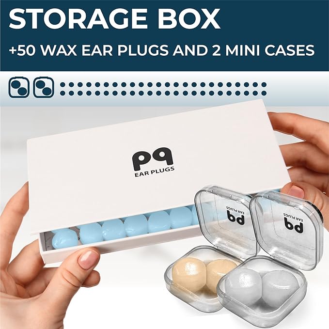 Peace&Quiet PQ Wax Ear Plugs for Sleeping, Swimming - 54 Noise Cancelling Silicone Gel Wax Earplugs, Ear Protection for Sleep and Swim, Soft Pillows with Sound Blocking Level 32Db, (54 Pillows)