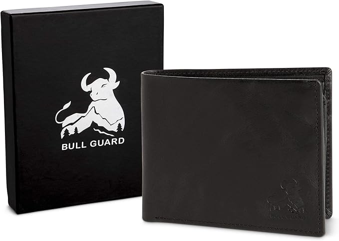 BULL GUARD Vintage Black Leather Wallet for Men RFID Blocking Bifold With ID Secure and Durable Extra Capacity Billfold with 11 Credit Cards