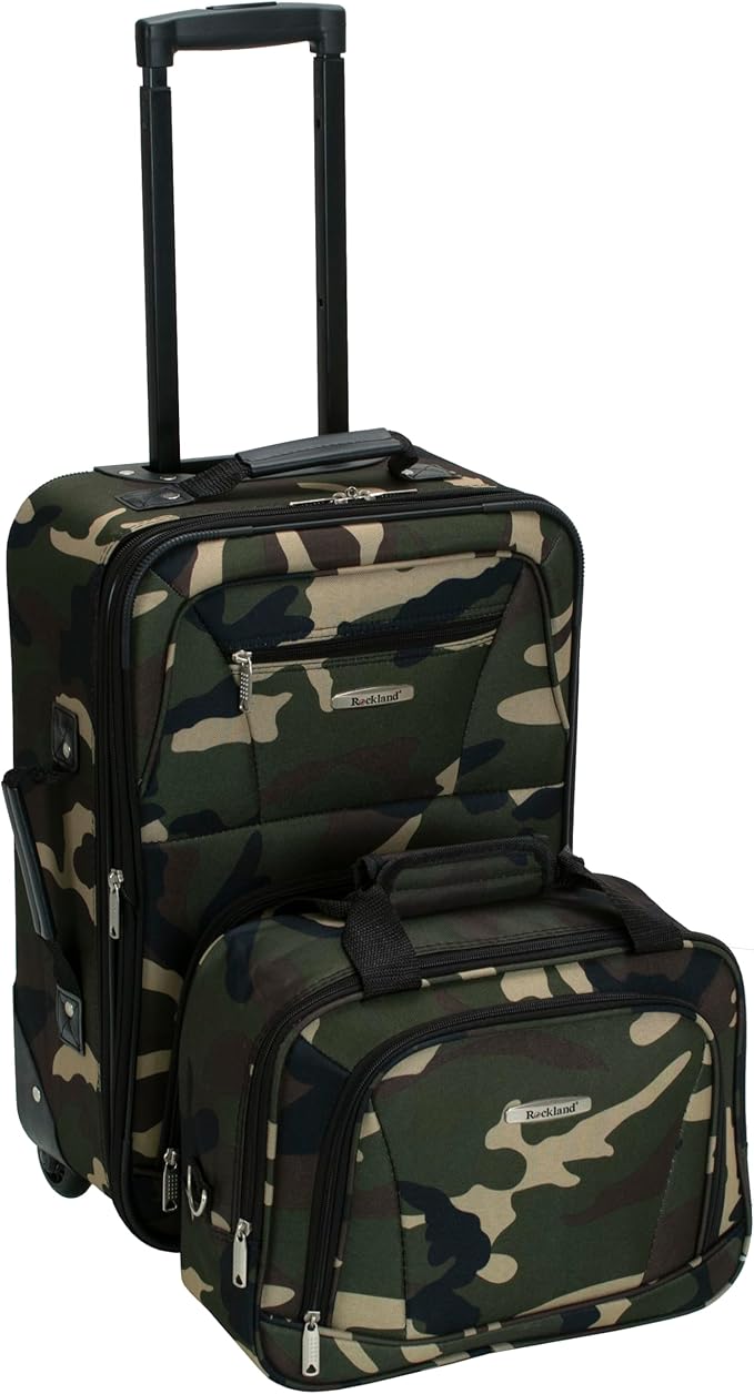 Rockland Fashion Softside Upright Luggage Set,Expandable, Wheel, Telescopic Handle, Camouflage, 2-Piece (14/19)