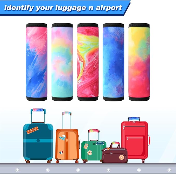Cosmos 5 Pcs Neoprene Luggage Handle Wrap Beach Bag Tote Handle Grip Luggage Identifier Detachable Handle Covers for Travel Bag Luggage Suitcase Beach Tote Bag (Paint Pattern (5 Pcs - Large))