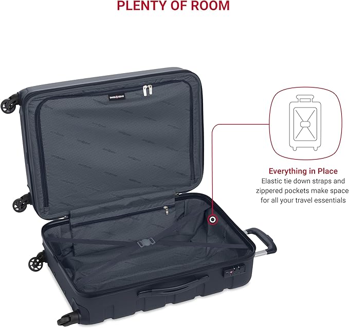 SwissGear 7366 Signature Hardside Expandable Luggage with Spinner Wheels, TSA Lock, Navy, Checked-Medium 23-Inch