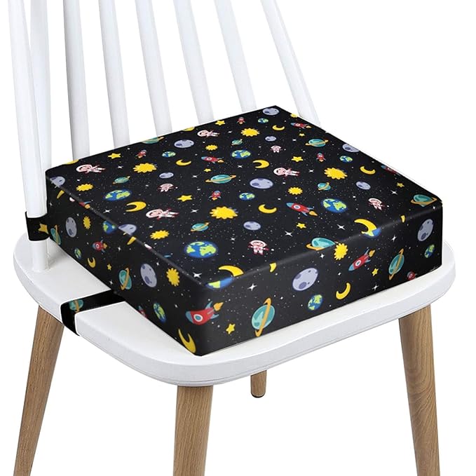Booster Seat for Kitchen Chair - Washable Toddler Booster for Dining Table, Portable Travel Increasing Cushion for Kid (Star Black)