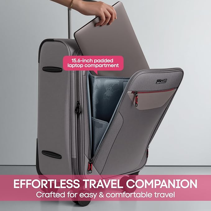 Carry on Luggage 22 X 14 X 9 Airline Approved,22 Inch Softside Suitcases w/TSA LOCK,Lightweight Carry-On Suitcase w/Spinner Wheels,Upright Softshell Luggage for Men/Women（Grey,22in）