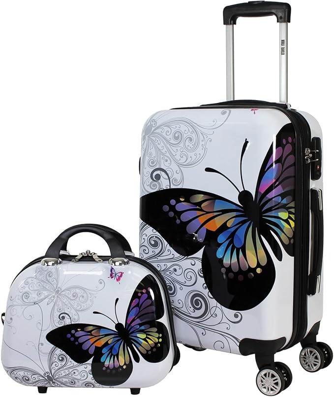World Traveler Butterfly 2-Piece Carry-On Polycarbonate Hardside Expandable Spinner Luggage Set