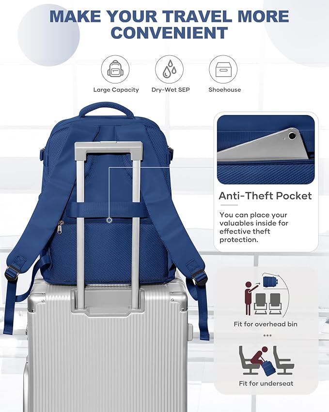 coowoz Travel Backpack Carry On for Women Man Gym Backpacks with Laptop Compartment Mochila de Viaje Teacher Personal Item Backpack Airplane Accessories Must Haves Royal Blue Small