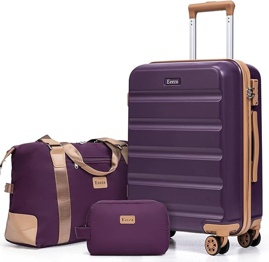 Luggage Sets 3 Piece,Suitcases with Wheels,Carry On Luggage Set,ABS Hard Case Luggage with TSA Lock Spinner Wheels(3 Piece Sets,Purple(20"/DB/TB))
