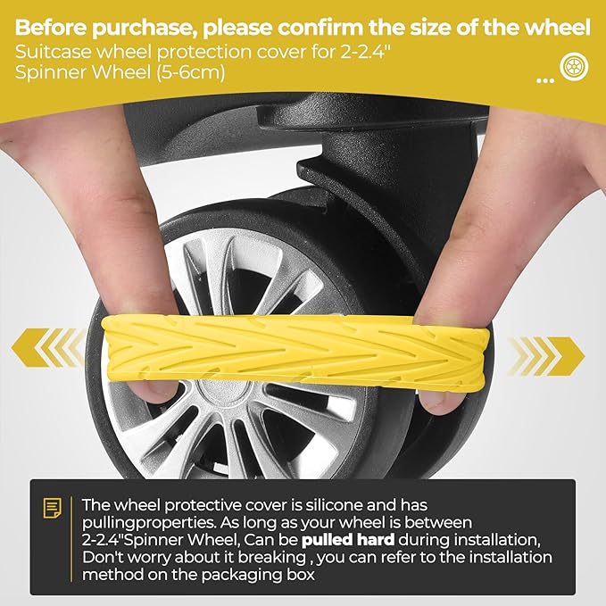 8 Pcs Upgrade Luggage Wheel Covers, Carry On Luggage Suitcases,Wear-Resistant, Anti-Noise, Silicone Wheel Protective Covers for 2-2.4" Spinner Wheel,Essential Travel Accessories (Yellow)