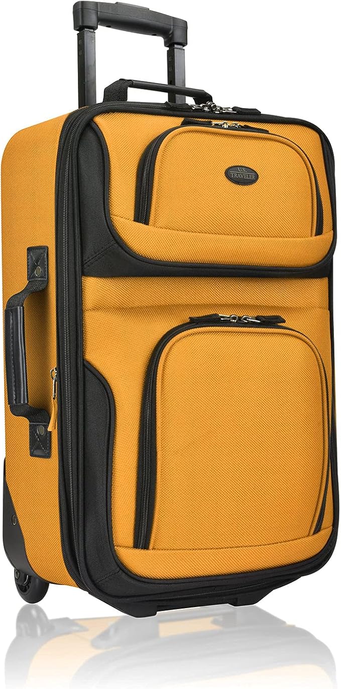 U.S. Traveler Rio Lightweight Softside Rolling Carry-on Suitcase, 2-Wheel Single, Orange