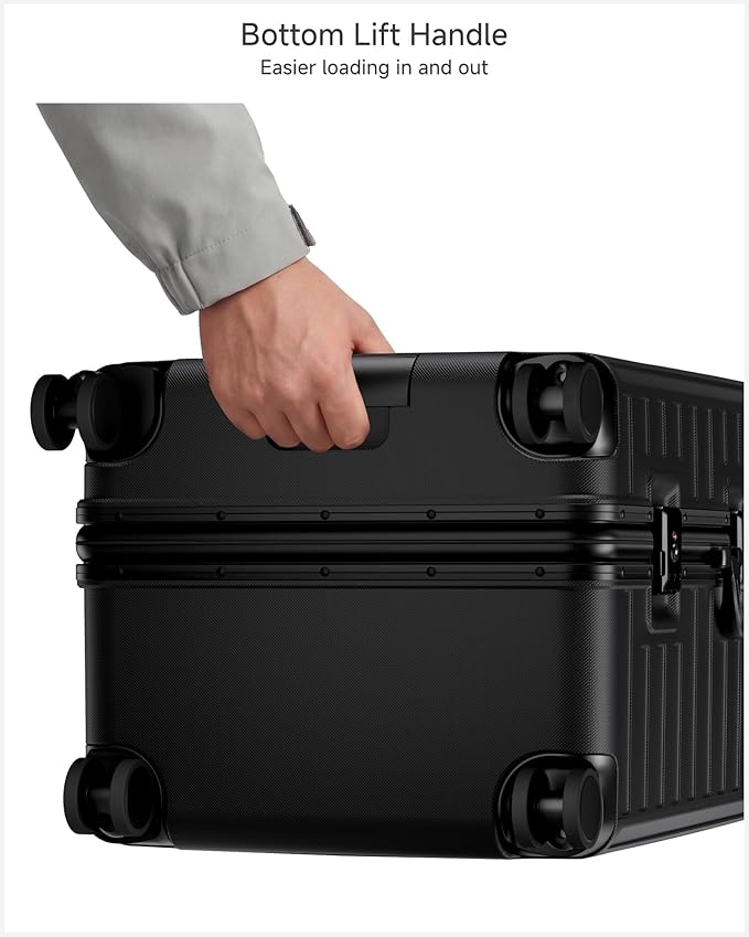 LUGGEX Checked Suitcase with Spinner Wheels, 8010S Aluminum Frame Zipperless Polycarbonate Hard Shell Suitcase (ZX-Core, Black, 30 Inch)