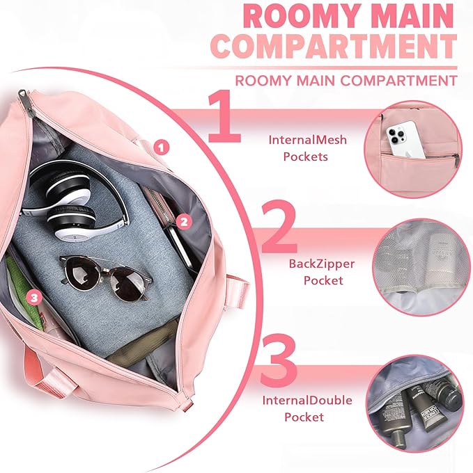 Travel Duffle Bag, Weekender Travel Bag Men Small Gym Bag for Women, Hospital Bag for Labor and Delivery, Overnight Bag Luggage Bag with Trolley Sleeve, Airplane Travel Essentials for Flying(Pink)
