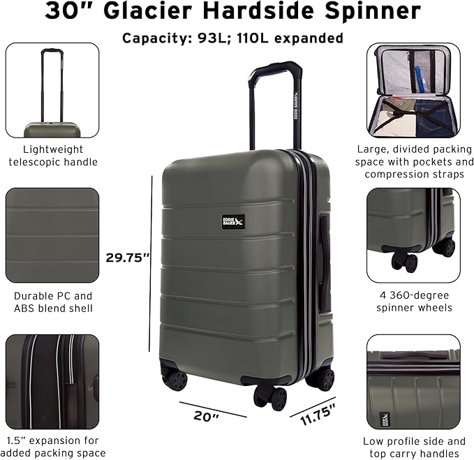 Eddie Bauer Glacier Hardside Spinner Durable PC/ABS Construction 2-Piece Set Suitcase Luggage, Sprig
