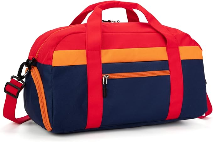 HawLander Kids Duffle Bag for Boys or Girls, Fit Sports Practice, or Overnight Travel Weekend (Navy Red)