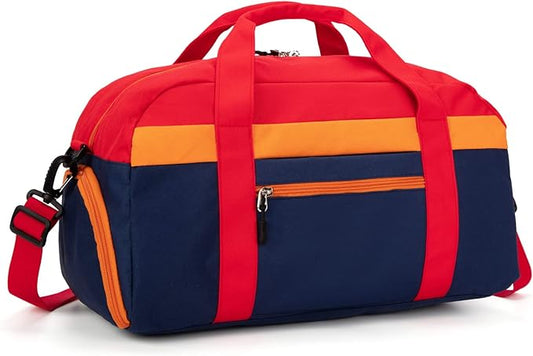 HawLander Kids Duffle Bag for Boys or Girls, Fit Sports Practice, or Overnight Travel Weekend (Navy Red)